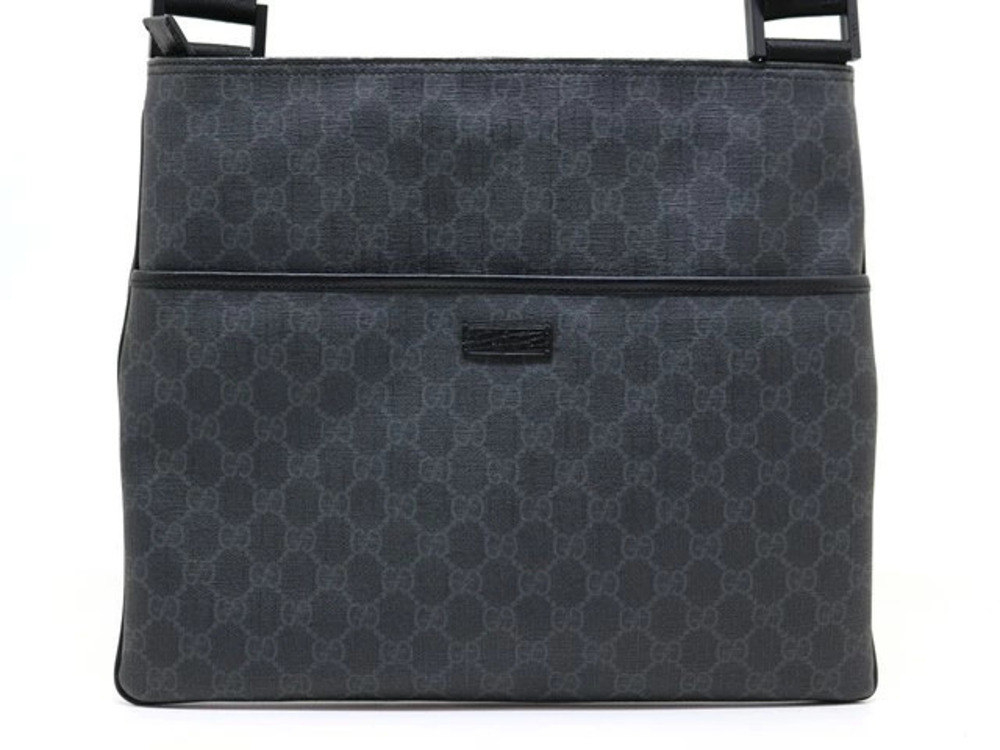 Gucci Bag Shoulder GG Supreme Messenger Gray Black Leather